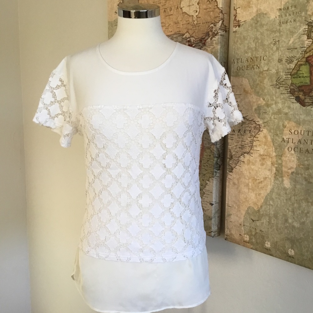 Rebecca Minkoff Lace Overlay Short Sleeve Top